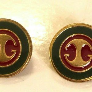 Gucci set of 2 Vintage Red Green Enamel Buttons